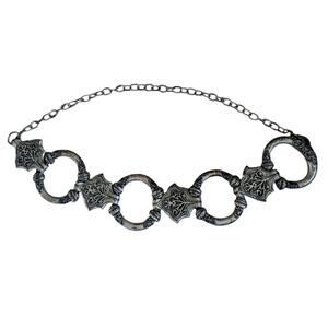 Vintage Ornate Silver Tone Medallion Link Belt Adjustable O/S Boho Western 40"